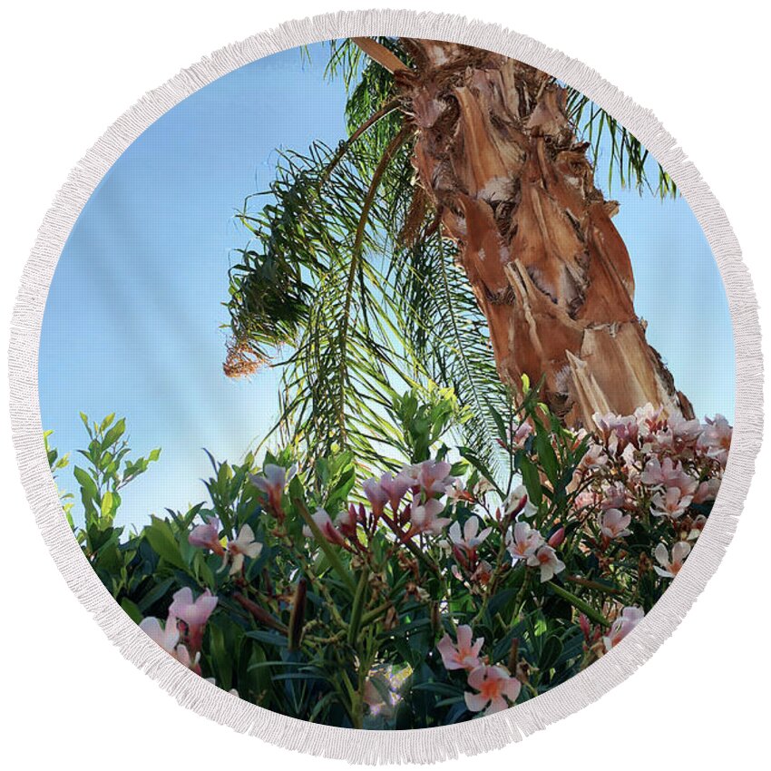 Palm Tree Round Beach Towel featuring the photograph Palm Flowers by Steve Ondrus