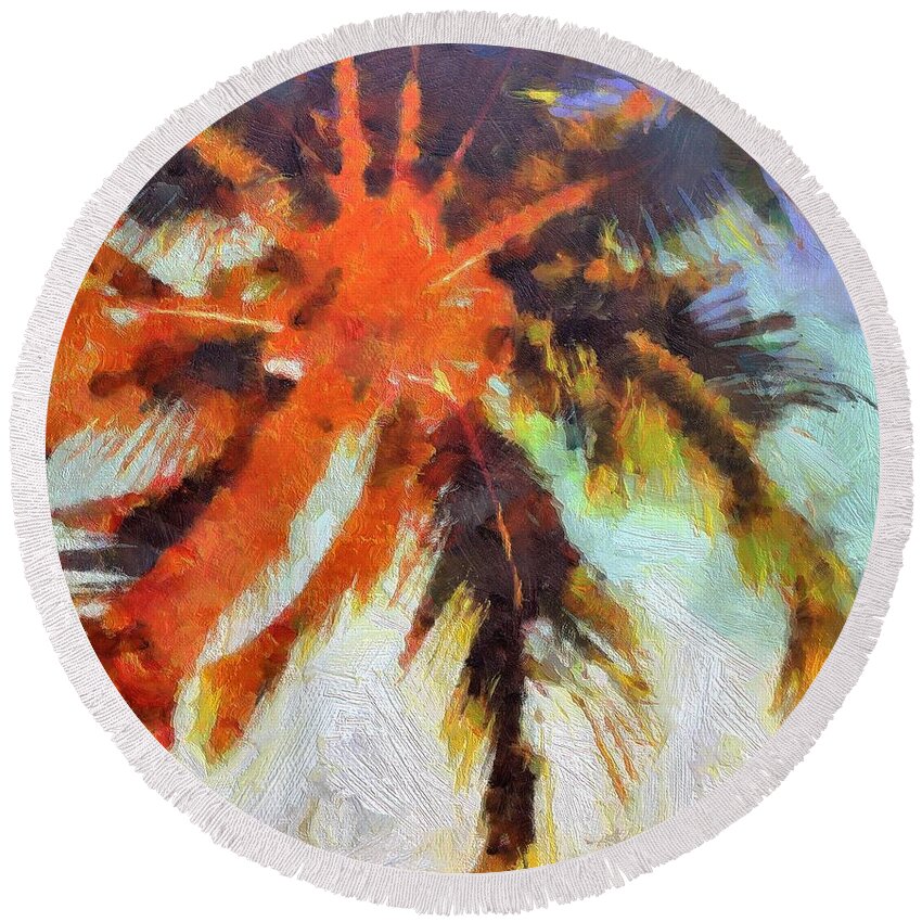 Palm Tree Round Beach Towel featuring the painting Palm No. 6 by Lelia DeMello