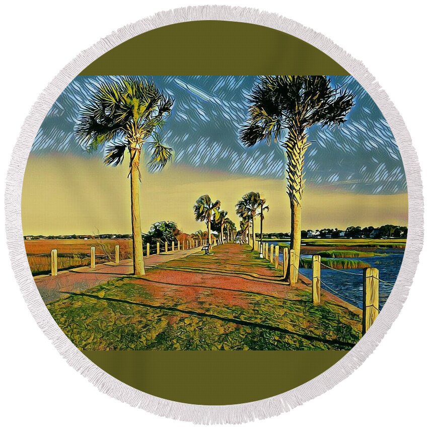 Otis Pickett Round Beach Towel featuring the photograph Palm Parkway by Sherry Kuhlkin