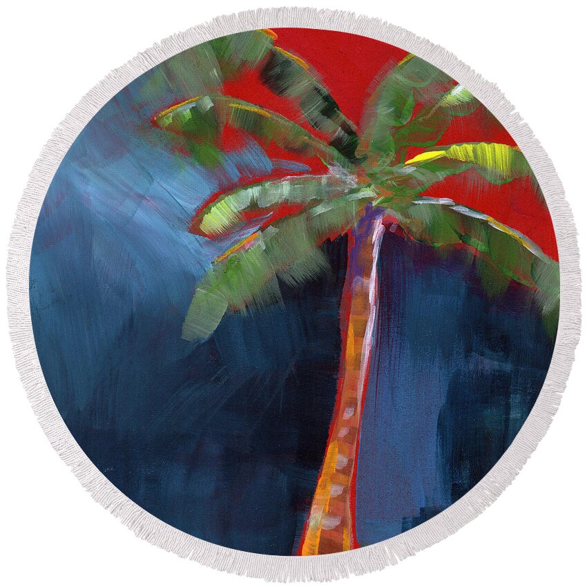 Palm Tree Round Beach Towel featuring the painting Palm Tree- Art by Linda Woods by Linda Woods
