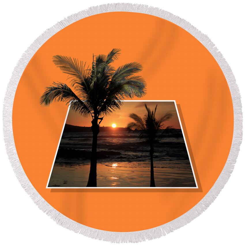 Palm Tree Round Beach Towel featuring the photograph Palm Trees at Sunset by Shane Bechler