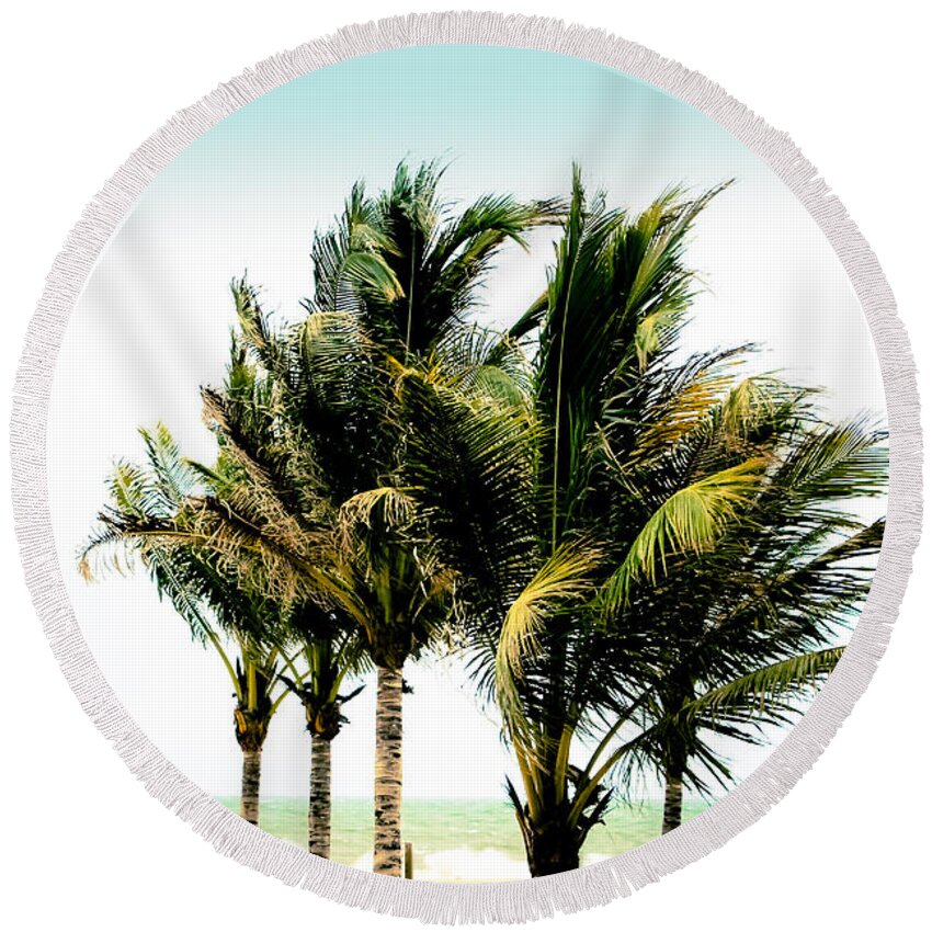 Palm Trees Round Beach Towel featuring the photograph Palm Trees Ocean Breeze by Colleen Kammerer