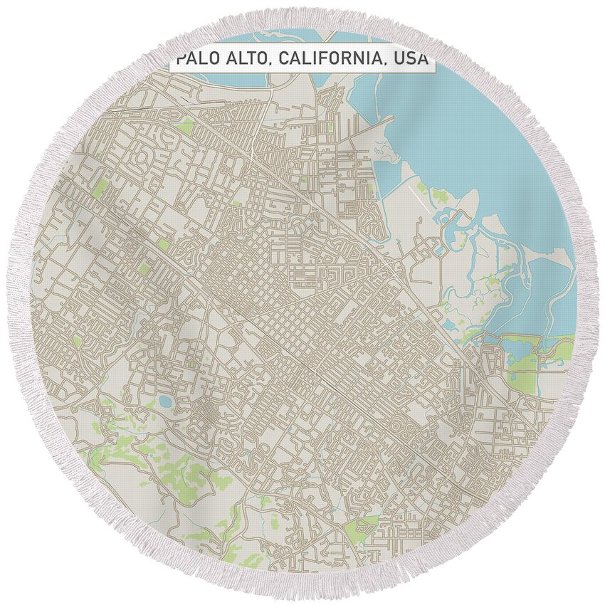 Palo Alto Round Beach Towel featuring the digital art Palo Alto California US City Street Map by Frank Ramspott