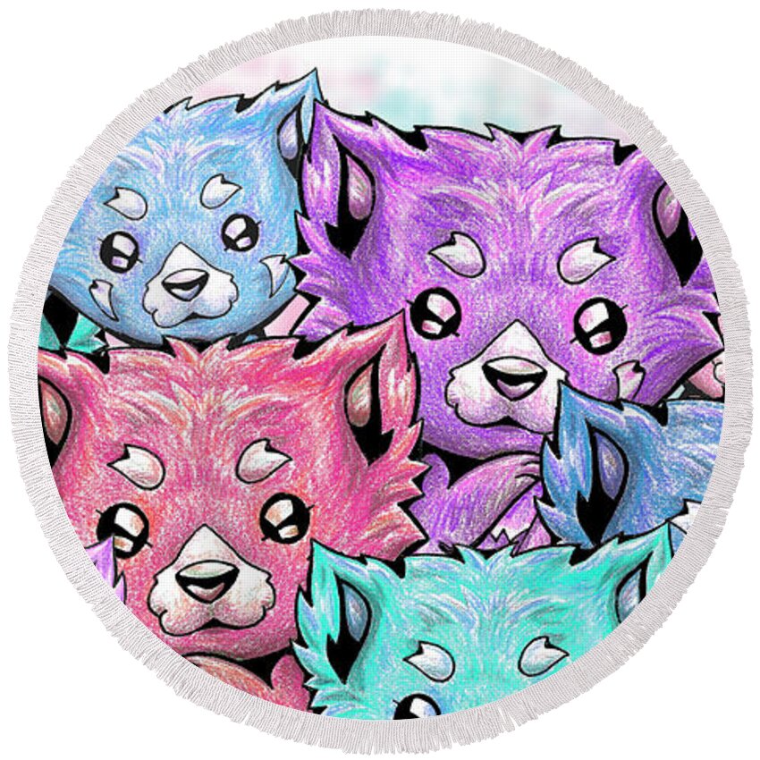 Panda Round Beach Towel featuring the mixed media Curious Pandas by Sipporah Art and Illustration