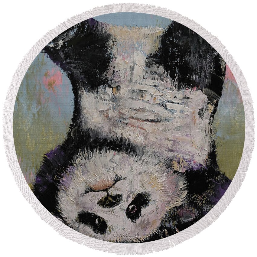 Silly Round Beach Towel featuring the painting Panda Headstand by Michael Creese