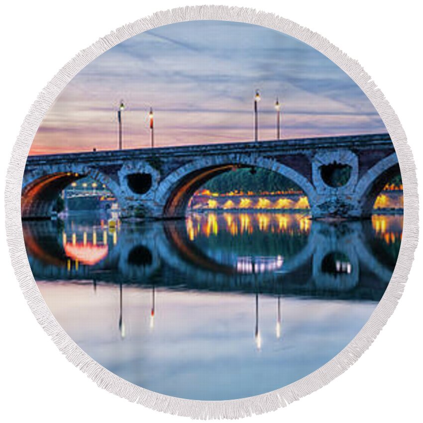 Pont Neuf Round Beach Towel featuring the photograph Panorama of Pont Neuf in Toulouse by Elena Elisseeva