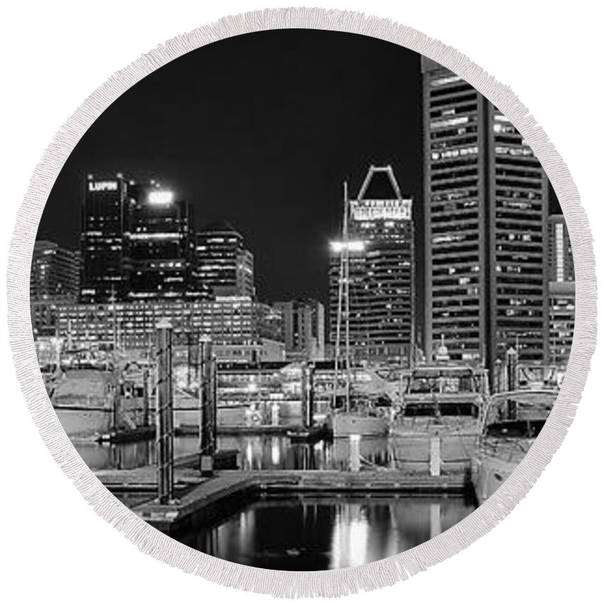 Baltimore Round Beach Towel featuring the photograph Panoramic Baltimore in Black and White by Frozen in Time Fine Art Photography