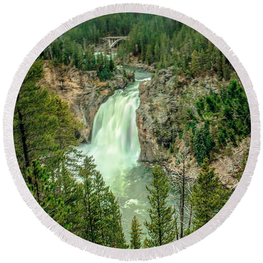 River Round Beach Towel featuring the photograph Panoramic View Of Upper Falls by Robert Bales