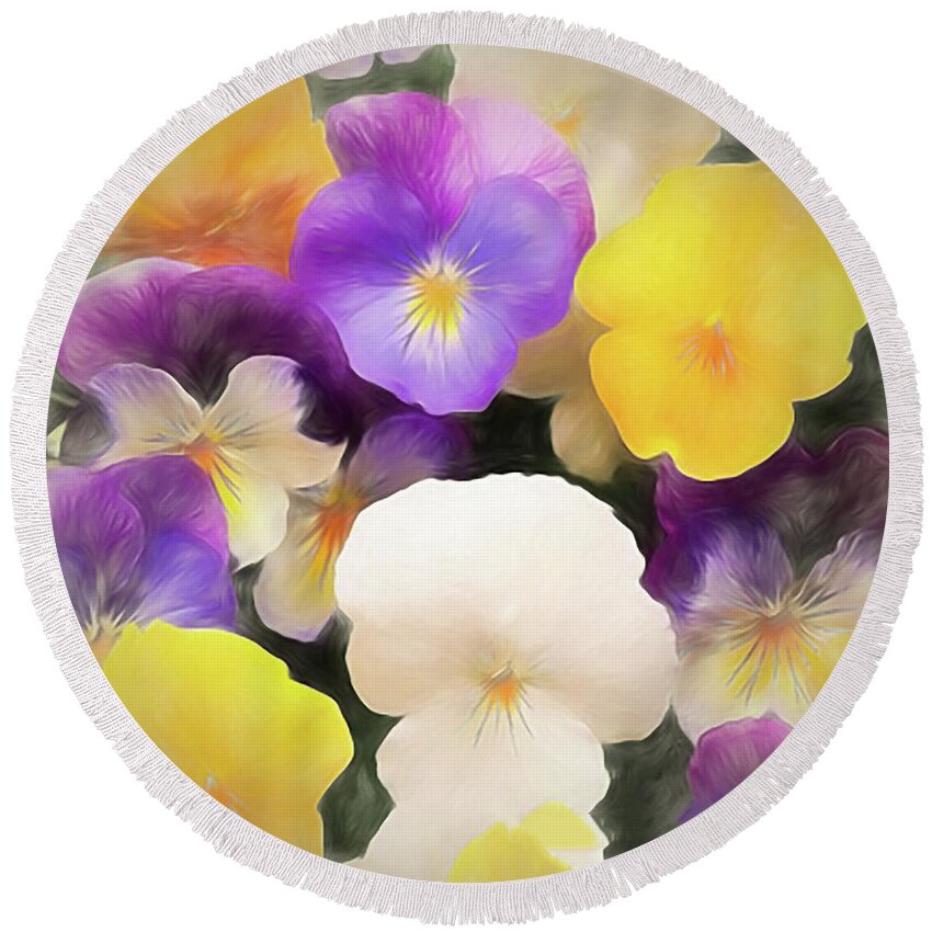 Pansy Prints Round Beach Towel featuring the digital art Pansies by Phil Mancuso