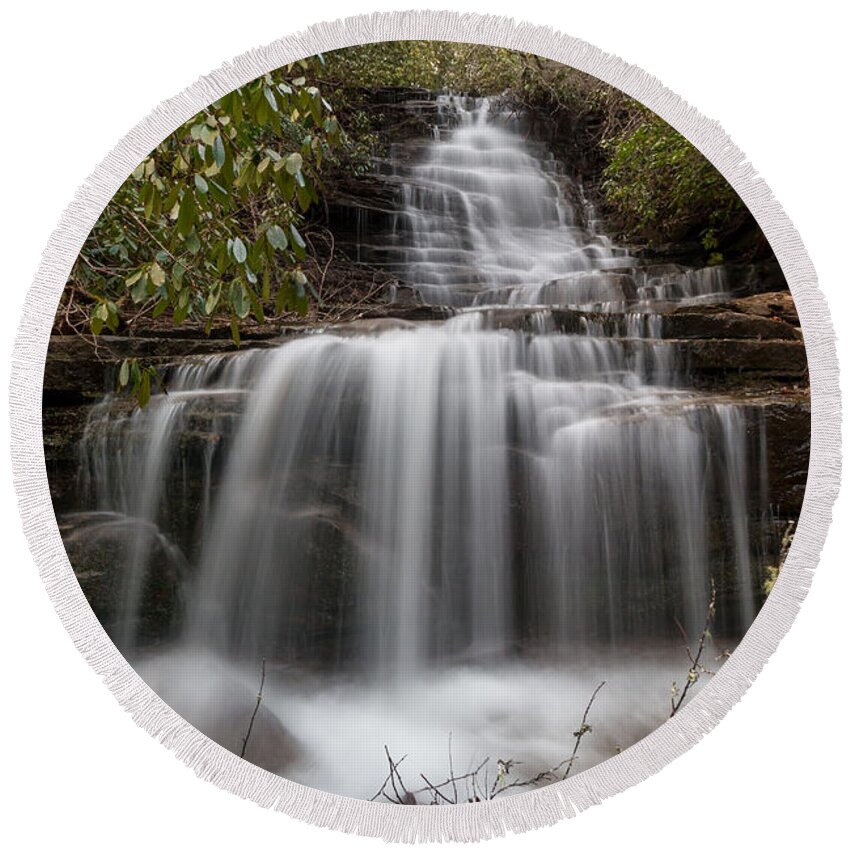 Panther Falls Round Beach Towel featuring the photograph Panther Falls by Chris Berrier