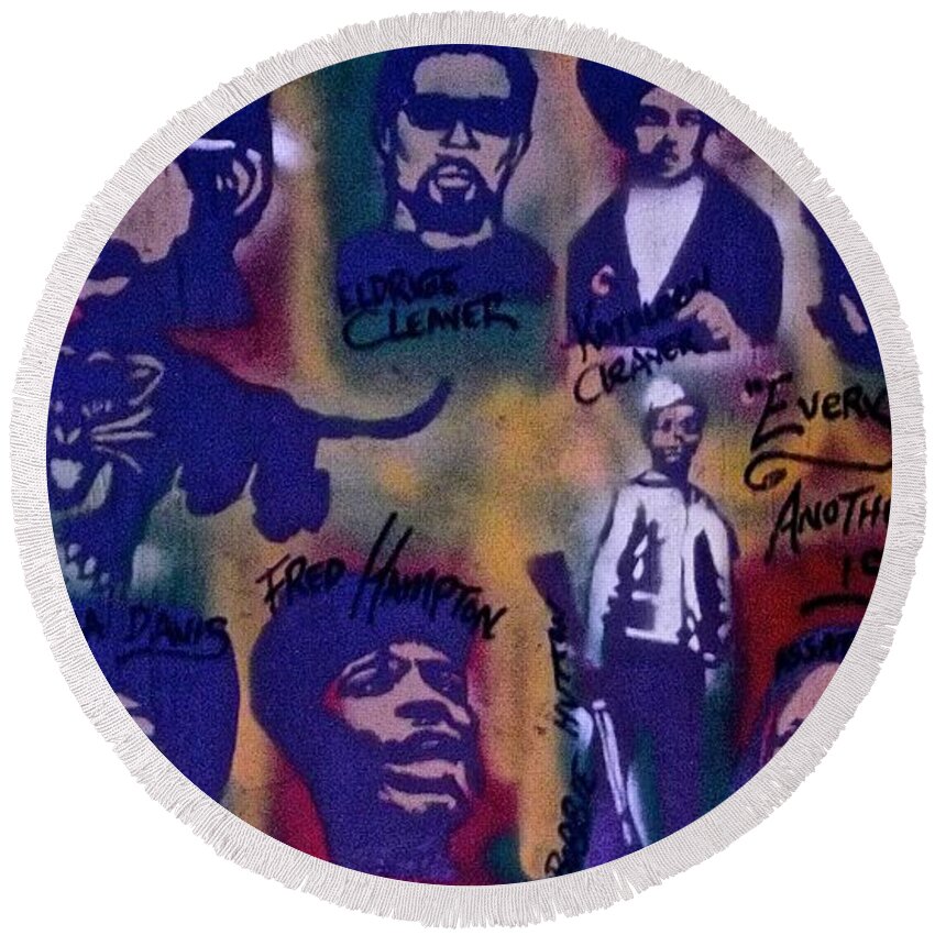 Black Panthers Round Beach Towel featuring the painting Panthers 2015 by Tony B Conscious