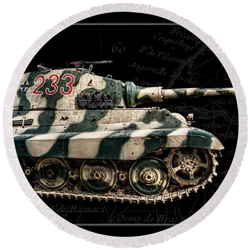 Panzer Vi Round Beach Towel featuring the photograph Panzer Tiger II Side BK BG by Weston Westmoreland