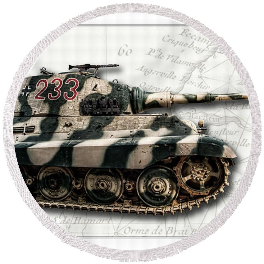 Panzer Vi Round Beach Towel featuring the photograph Panzer Tiger II Side W BG by Weston Westmoreland