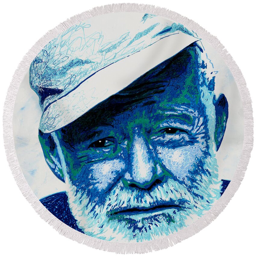 Ernest Hemingway Round Beach Towel featuring the painting Papa Hemingway by Maria Arango