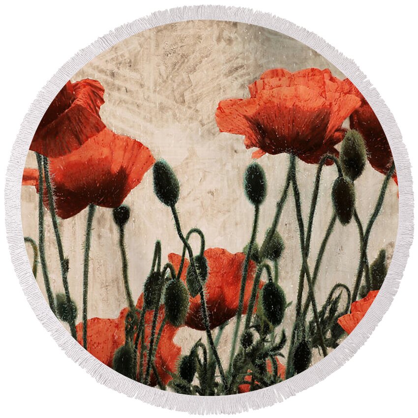Red Poppies Round Beach Towel featuring the painting Papaveri rossi by Guido Borelli