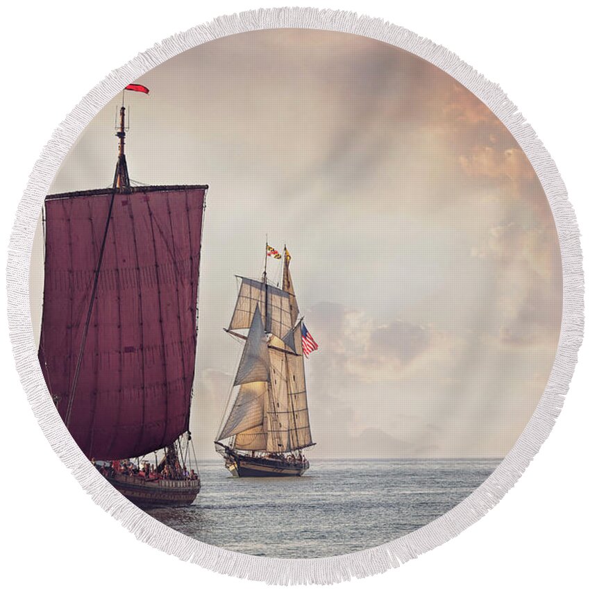 Ship Round Beach Towel featuring the photograph Parade of Sails by Deborah Penland