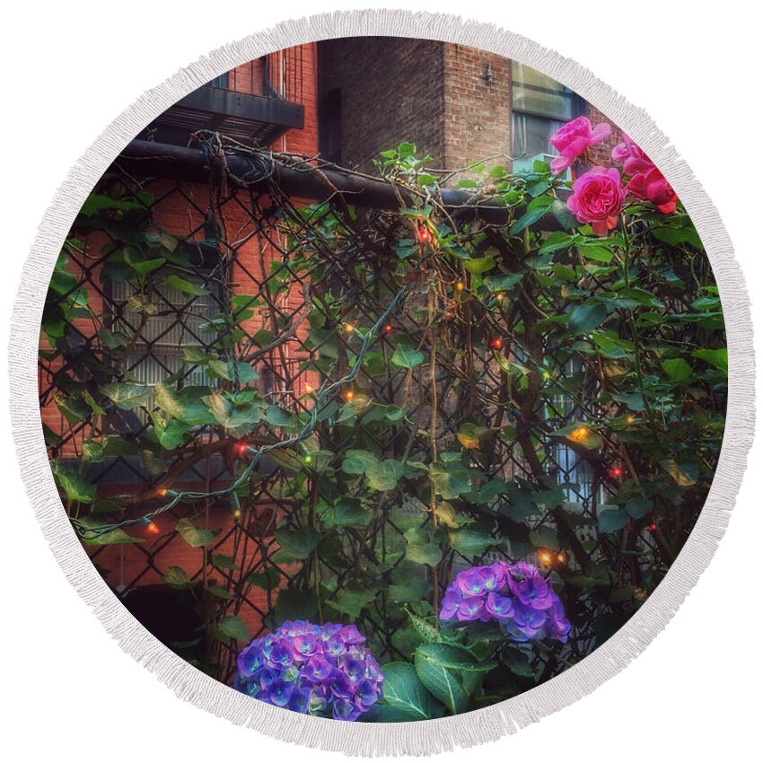 Roses Round Beach Towel featuring the photograph Paradise by the Backyard Gate - City Garden by Miriam Danar