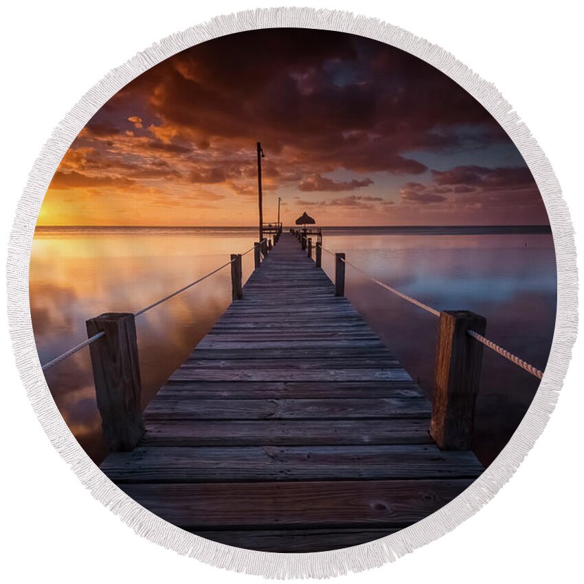 Pier Round Beach Towel featuring the photograph Paradise Sunrise by Marco Crupi