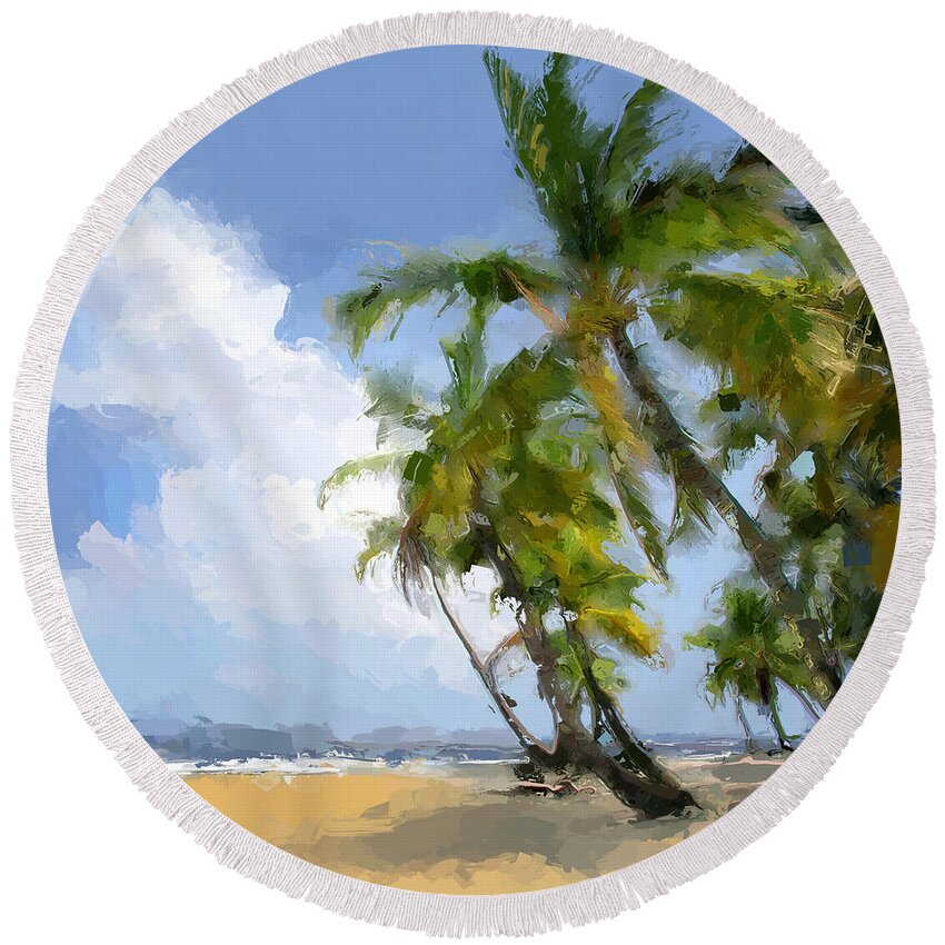 Anthony Fishburne Round Beach Towel featuring the digital art Paradise tropical beach by Anthony Fishburne