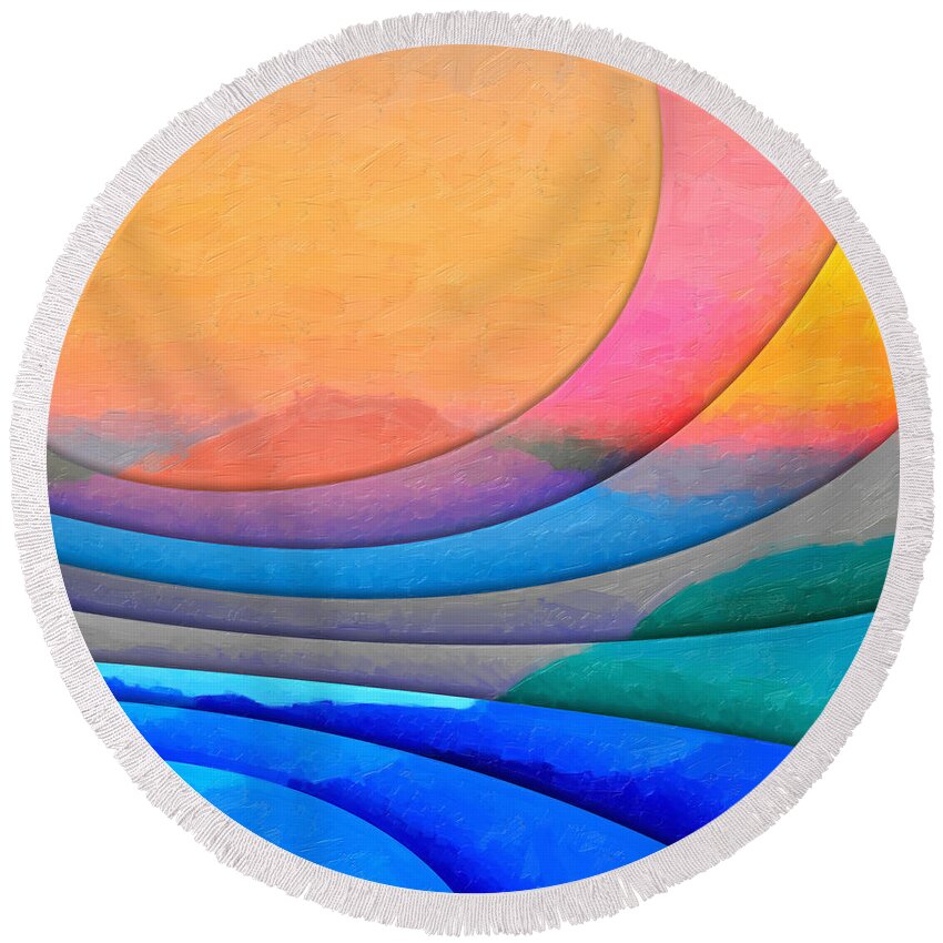 ‘parallel Dimensions’ Collection By Serge Averbukh Round Beach Towel featuring the digital art Parallel Dimensions - The Sacred Mountain by Serge Averbukh