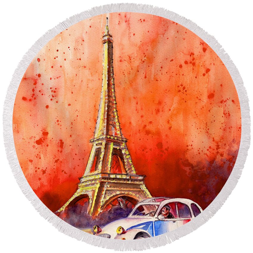 Travel Round Beach Towel featuring the painting Paris Authentic by Miki De Goodaboom