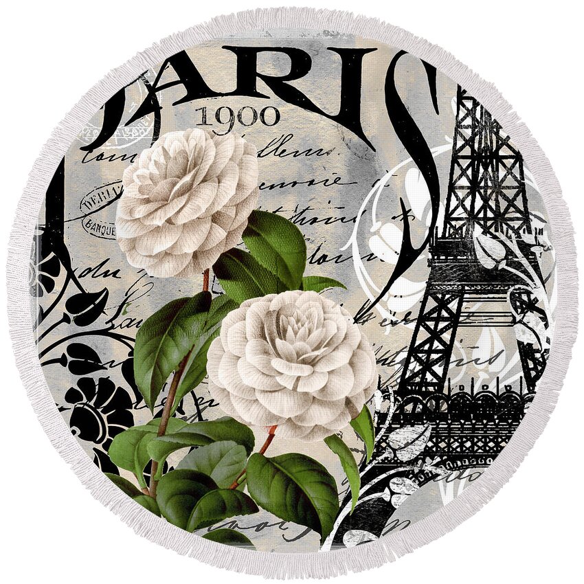 Paris Round Beach Towel featuring the painting Paris Blanc II by Mindy Sommers