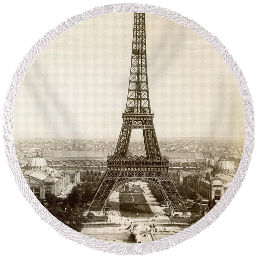 1900 Round Beach Towel featuring the photograph Paris: Eiffel Tower, 1900 by Granger