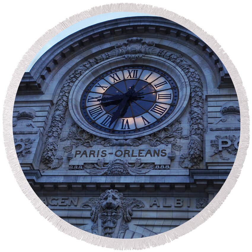 Paris Round Beach Towel featuring the photograph Paris France Orleans Train Station Clock by Toby McGuire