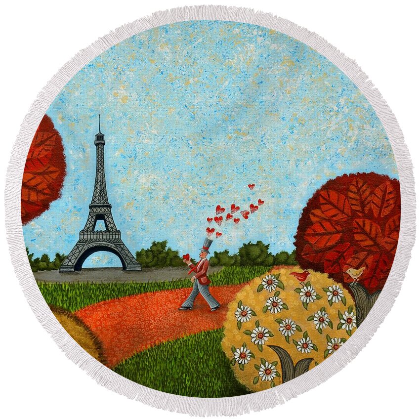 Paris Round Beach Towel featuring the painting Paris Je t aime by Graciela Bello
