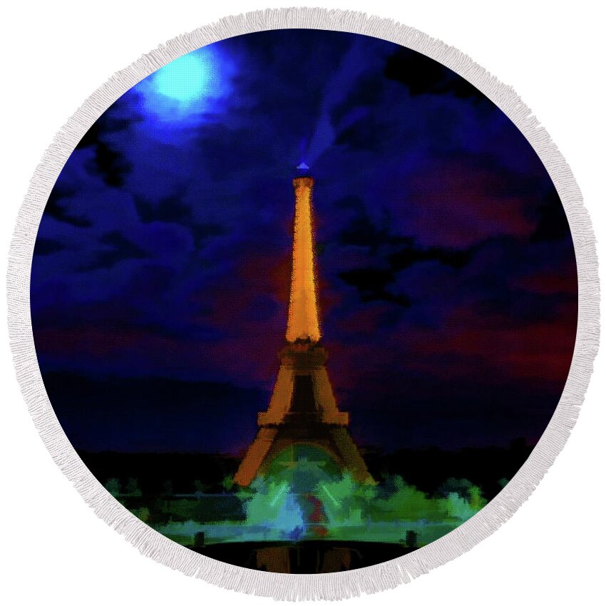 Paris Round Beach Towel featuring the painting Paris Lights by DJ Fessenden