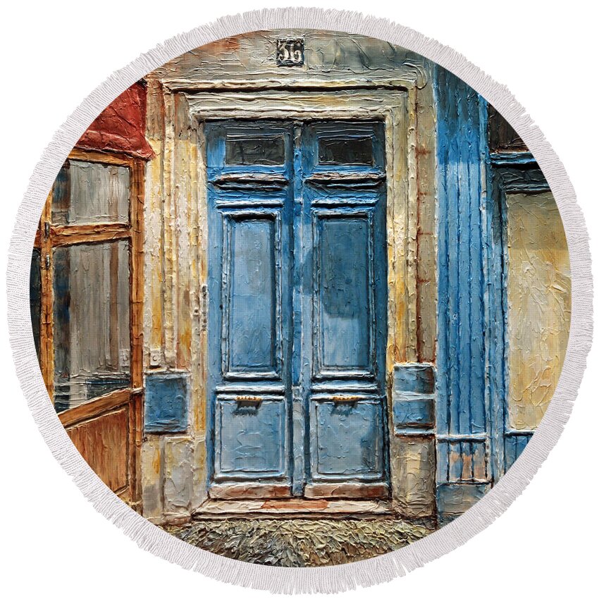Parisian Doors Round Beach Towel featuring the painting Parisian Door No.36 by Joey Agbayani