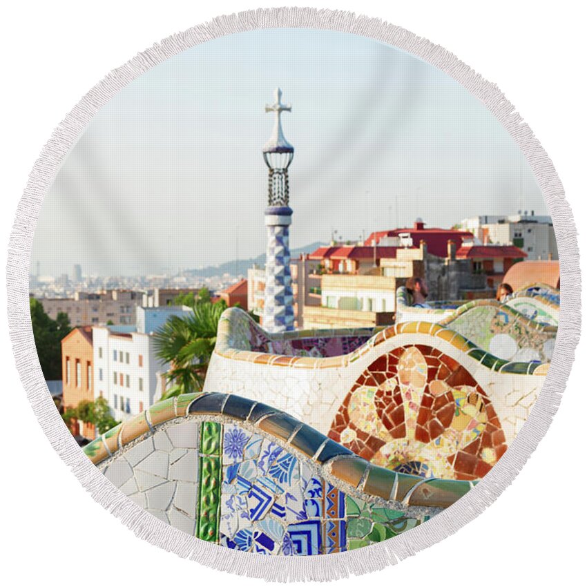 Barcelona Round Beach Towel featuring the photograph Park Guell in Barcelona by Anastasy Yarmolovich