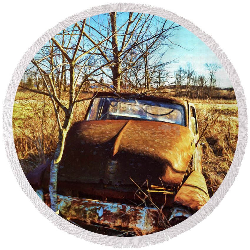 Old Round Beach Towel featuring the photograph Parked in Ohio by Janice Pariza