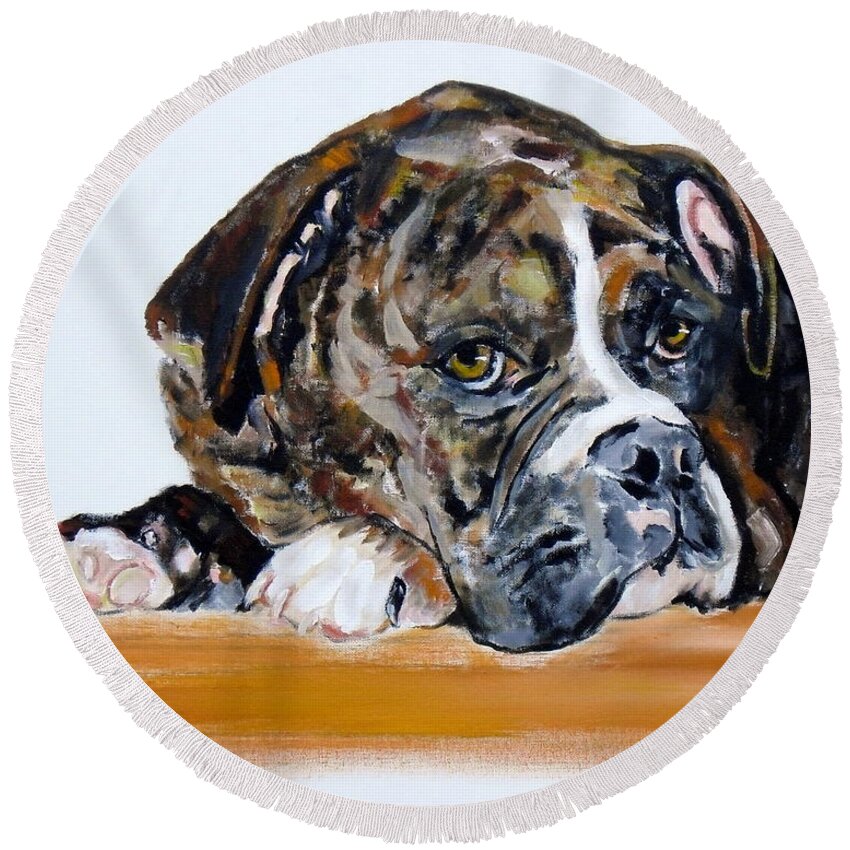 Dog Round Beach Towel featuring the painting Parker by Jodie Marie Anne Richardson Traugott     aka jm-ART