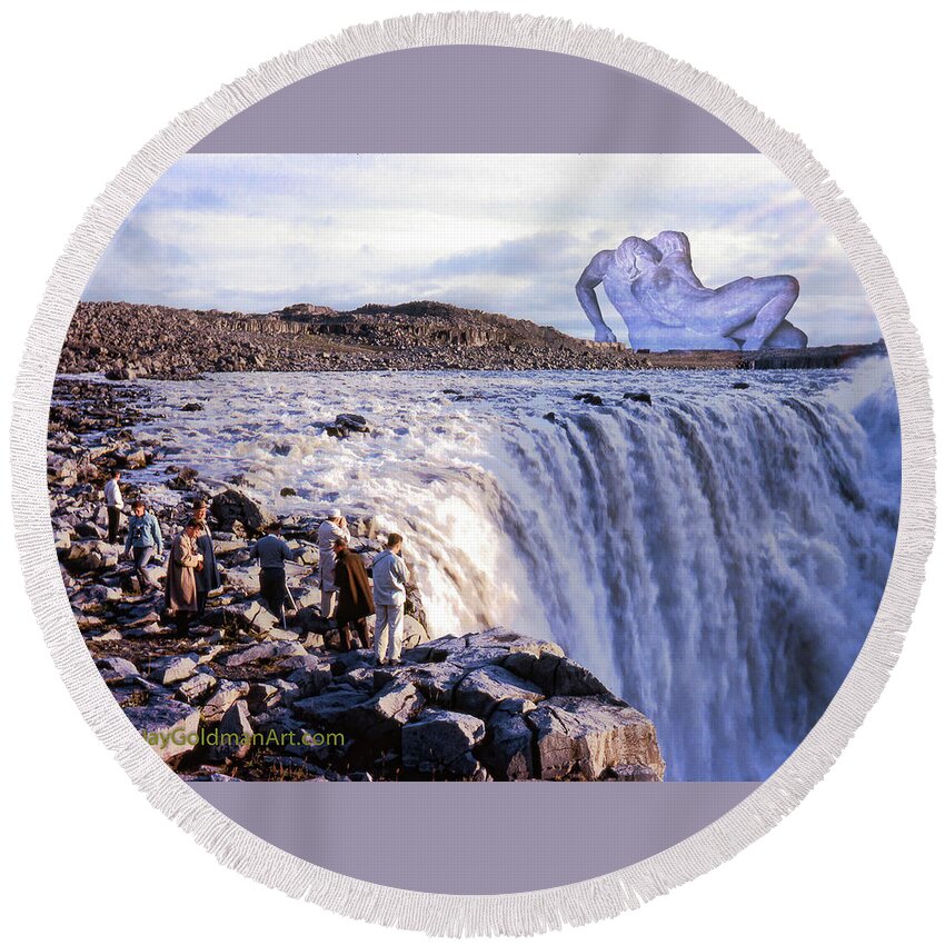 Iceland Round Beach Towel featuring the digital art Passion at the Falls by Richard Goldman