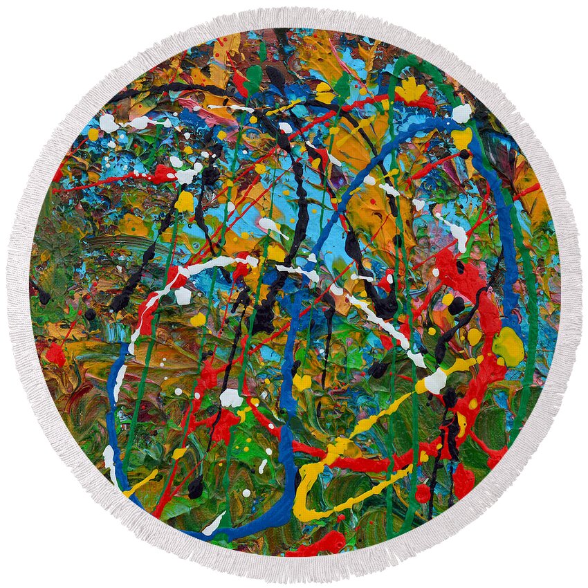 Modern Round Beach Towel featuring the painting Passionate Moments by Donna Blackhall