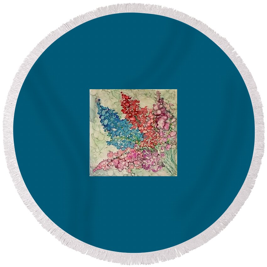 Alcohol Ink Round Beach Towel featuring the painting Pastel Bouquet by Brenda Owen