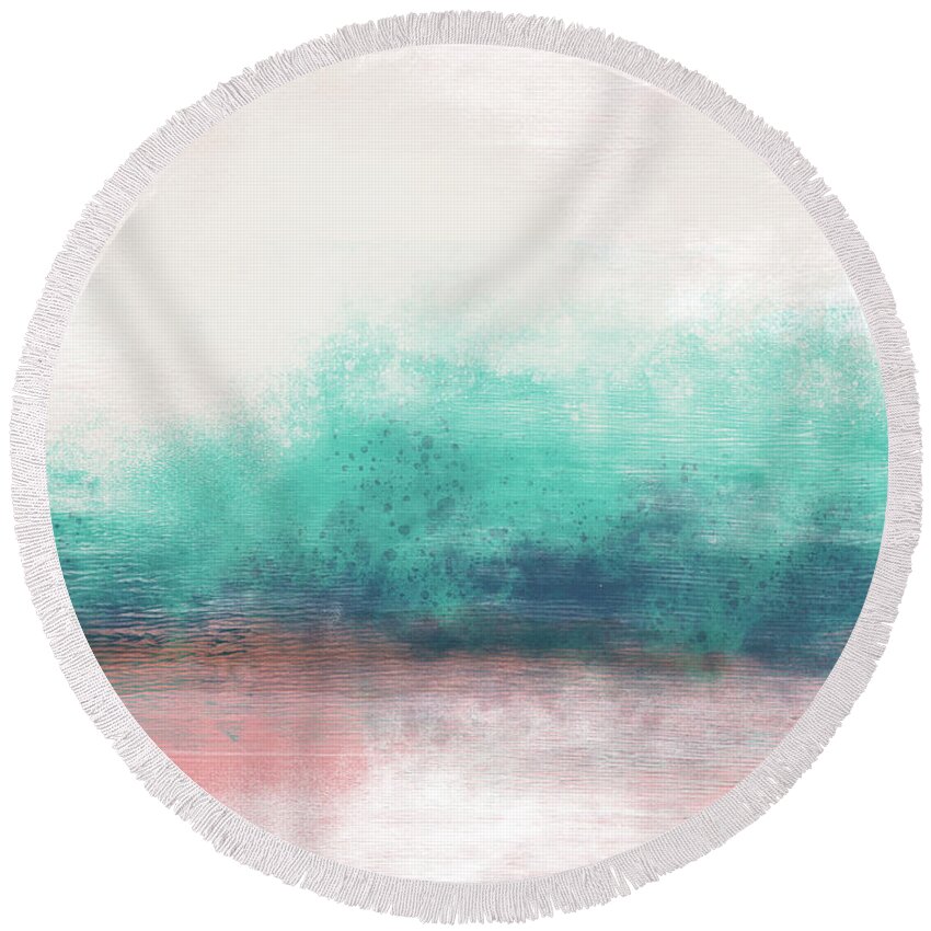 Abstract Round Beach Towel featuring the painting Pastel Coastal Escape- Art by Linda Woods by Linda Woods