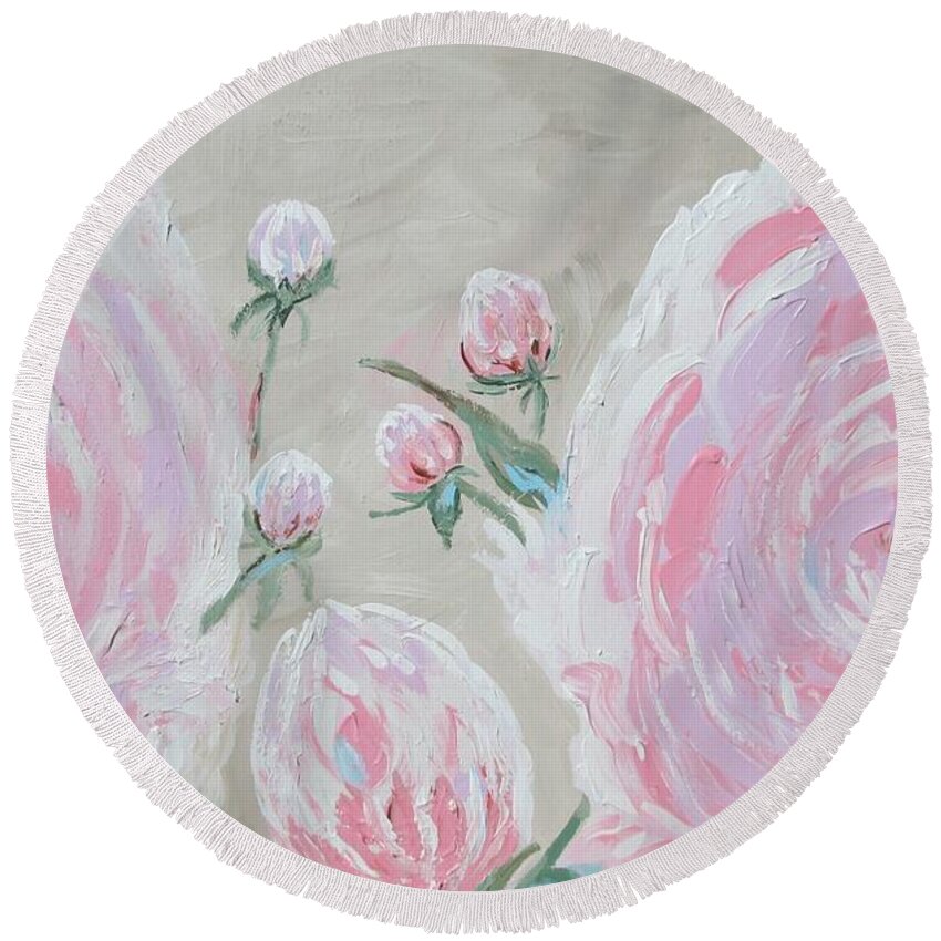 Roses Round Beach Towel featuring the painting Pastel Love by Jennylynd James