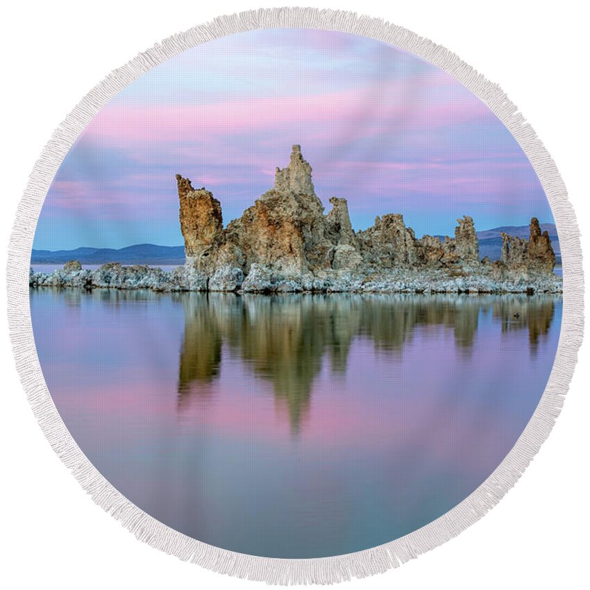 Eastern Sierra Round Beach Towel featuring the photograph Pastel Sunset At Mono Lake by Mimi Ditchie