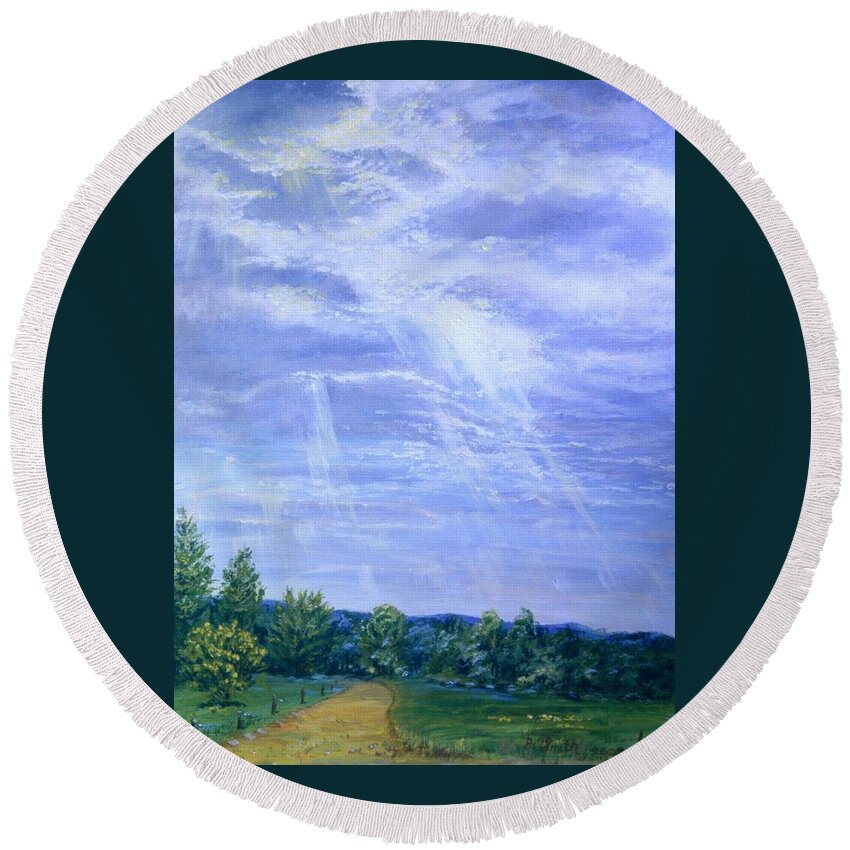  Round Beach Towel featuring the painting Pasture Lane by Barbel Smith