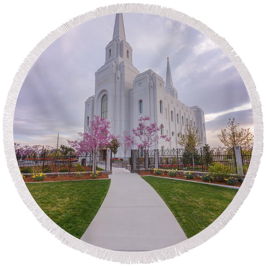 Brigham City Temple Round Beach Towel featuring the photograph Path to Salvation by Dustin LeFevre