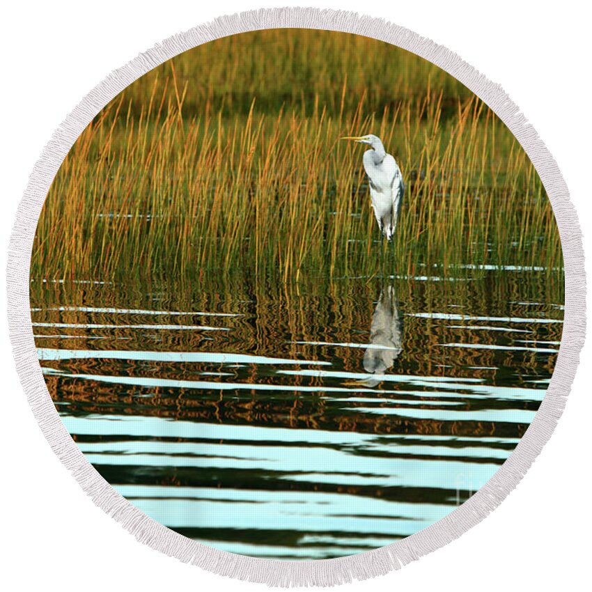 Bird Round Beach Towel featuring the photograph Patience by Michelle Twohig