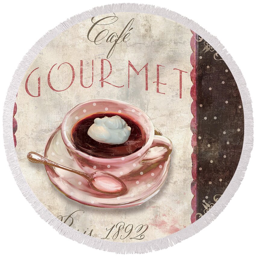 Coffee Round Beach Towel featuring the painting Patisserie Cafe Gourmet Coffee by Mindy Sommers