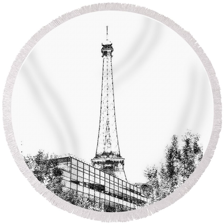 Eiffel Round Beach Towel featuring the photograph Schematic Eiffel Tower by Loly Lucious