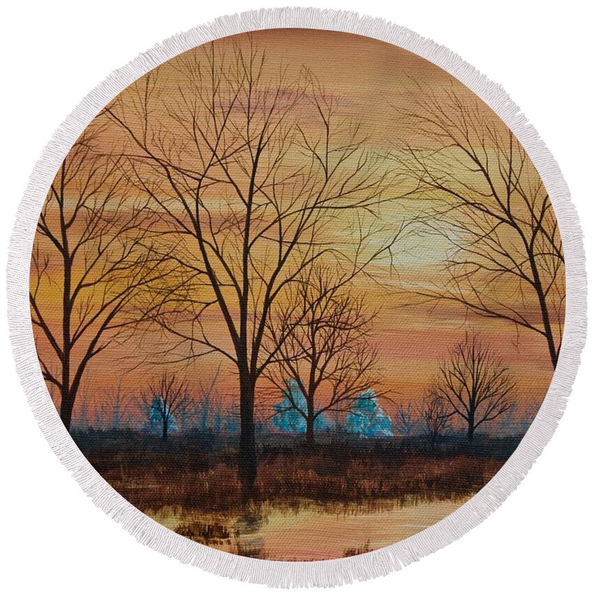 Potomac River Round Beach Towel featuring the painting Patomac River Sunset by AnnaJo Vahle