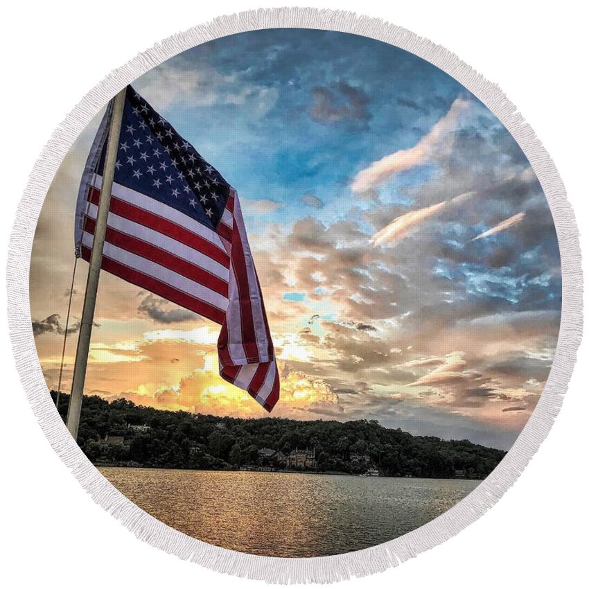 Patriotic Round Beach Towel featuring the photograph Patriotic Solstice by Buddy Morrison