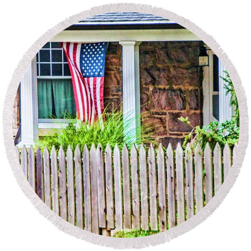 Stone Round Beach Towel featuring the photograph Patriots Porch by Cathy Kovarik