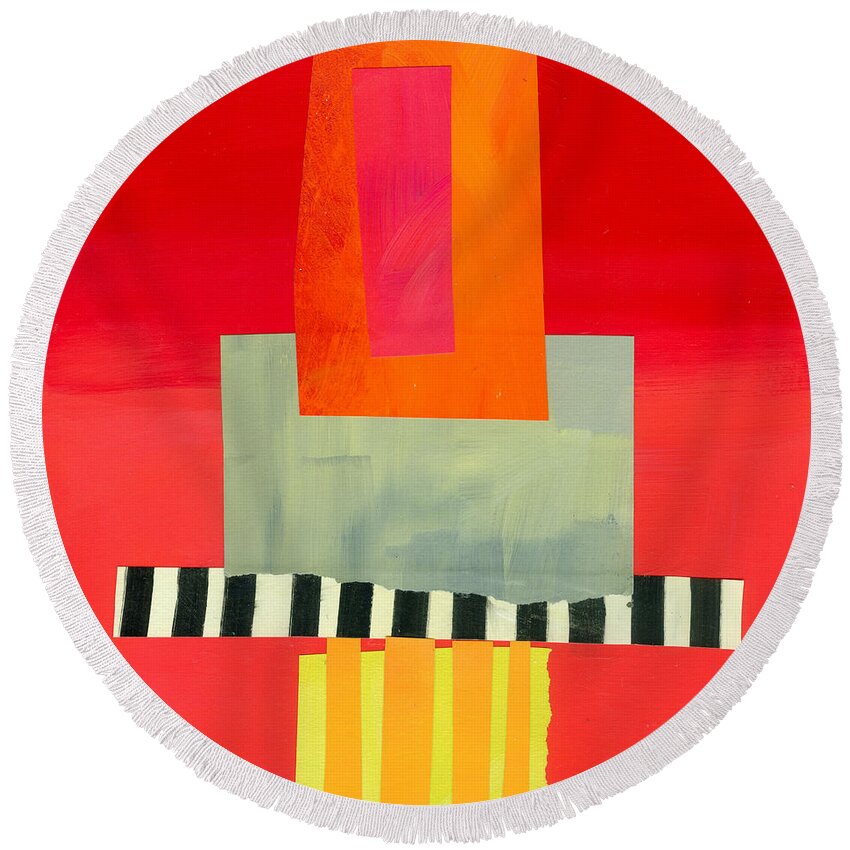 Abstract Art Round Beach Towel featuring the painting Pattern Grid # 14 by Jane Davies
