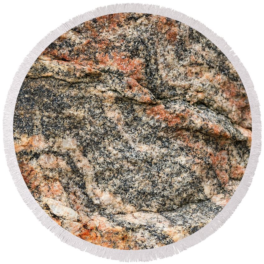 Abstract Round Beach Towel featuring the photograph Pattern in a granite rock - square format by Les Palenik